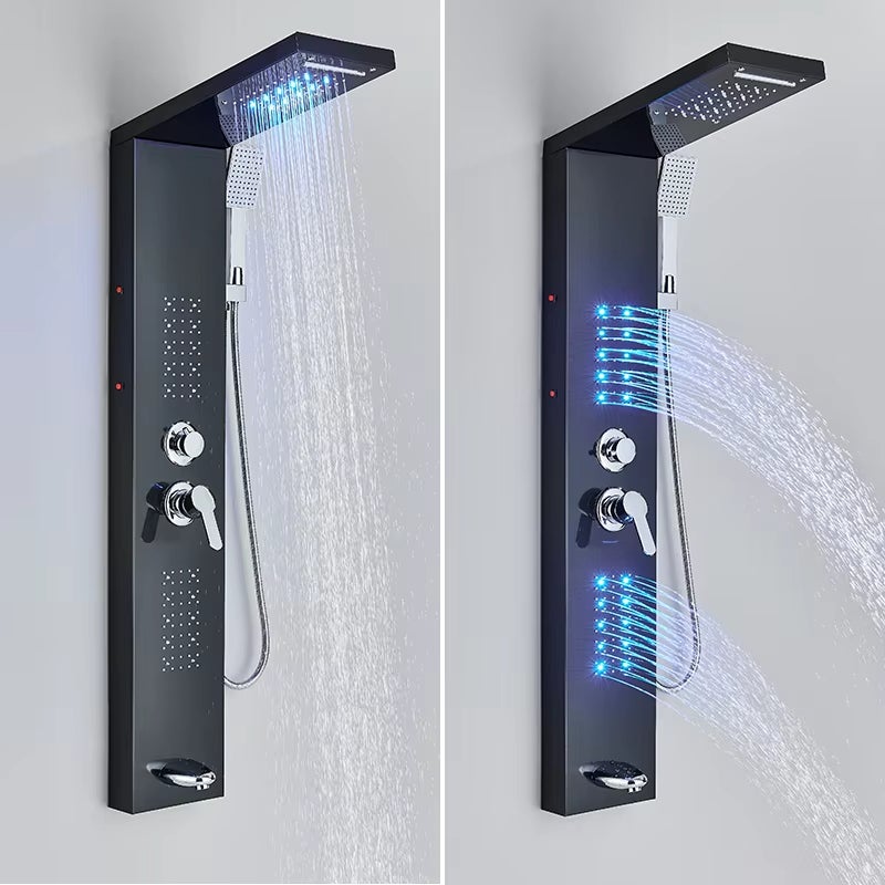 Panneau de douche LED, colonne de douche cascade sur pied avec pommeau de douche, douche de pluie murale (Noir) - 4