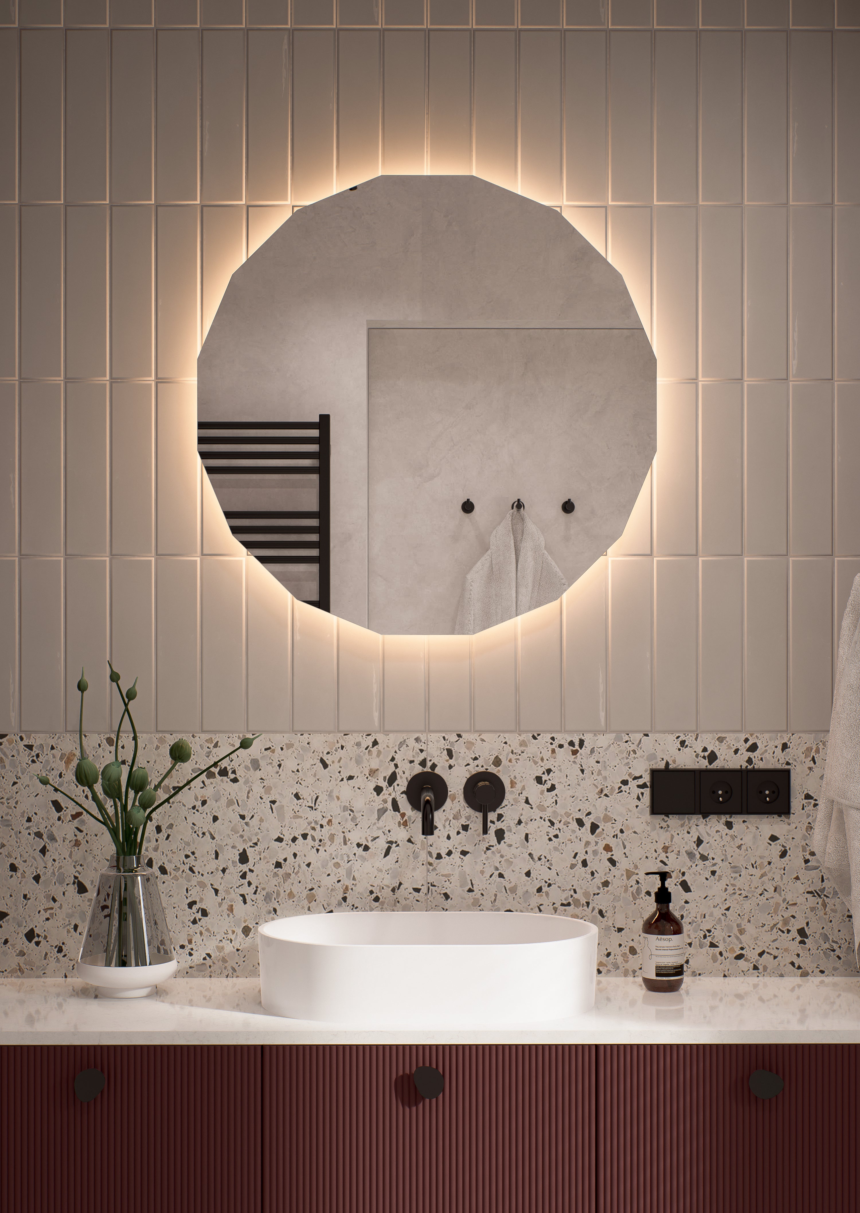 Glamour Round Line lustro z oświetleniem LED, bez ramy 80cm