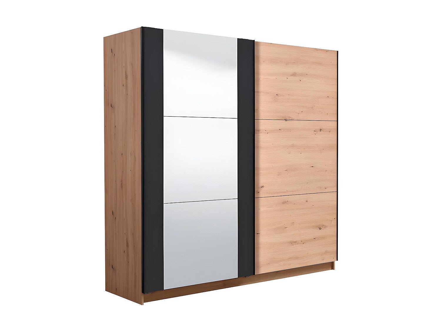 Armoire 2 portes coulissantes PHILADELPHIE - Avec Miroir - L.217cm - Coloris : chêne et noir - 2
