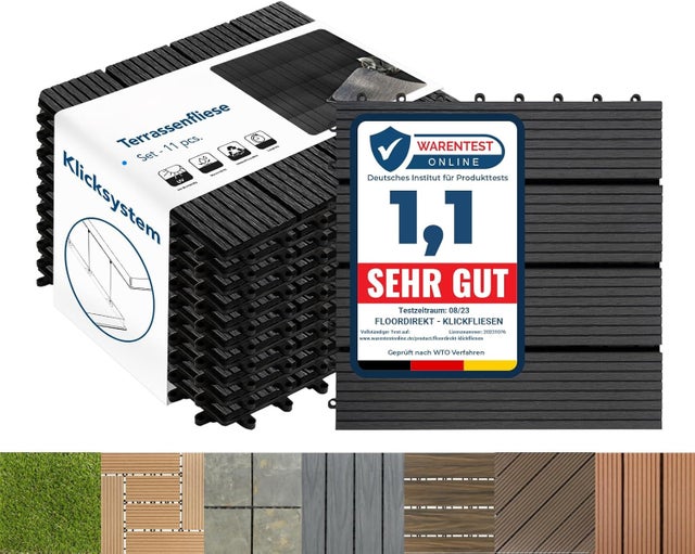 Dalles de Terrasse Lot de 11 pièces, Royal Anthracite 30 x 30 cm - 1 m²