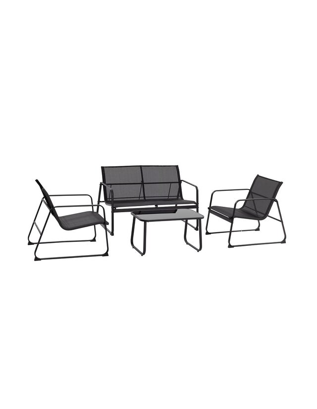 Set Giardino Zanzibar NERO Salotto 4pz da Esterno Divano 2 Poltrone e Tavolino