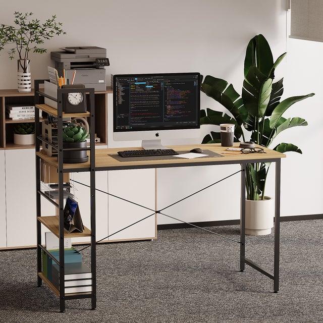 Biurko z regałem 120 cm jasny brąz loft do pracy i nauki