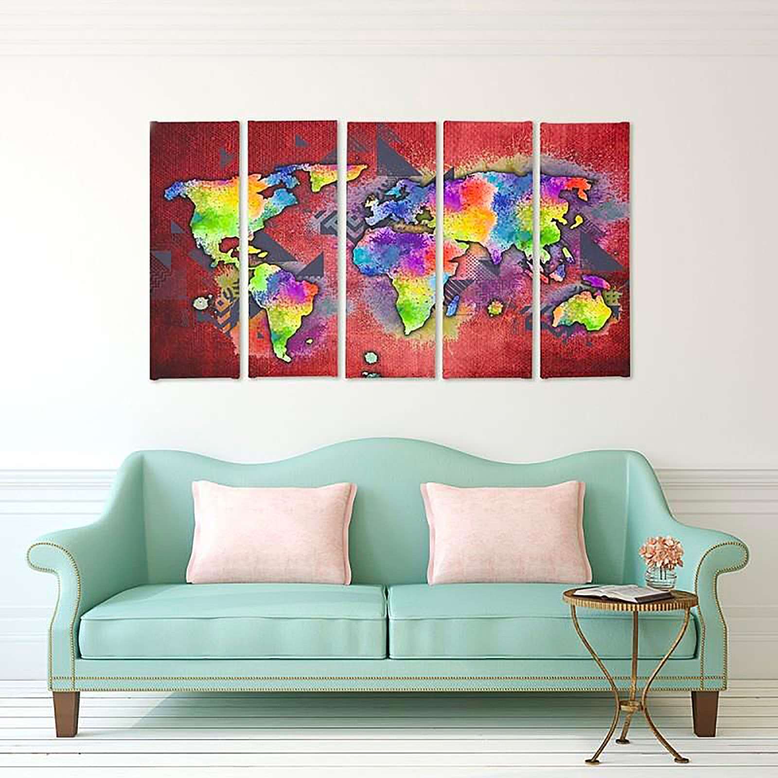 Tableau carte colorée du monde - 100 x 70 cm - 5