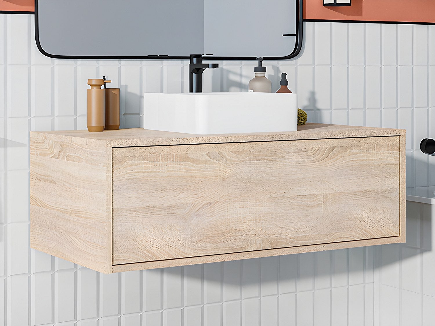 Szafka łazienkowa wisząca pod umywalkę - Naturalny jasny - 94 cm - TEANA II