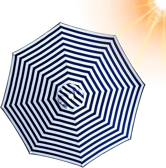 Zapasowy parasol tarasowy, odporny na promieniowanie UV, wiatr i deszcz, odpowiedni do ogrodu i na plażę, niebieski, 230 cm, 8 żeber