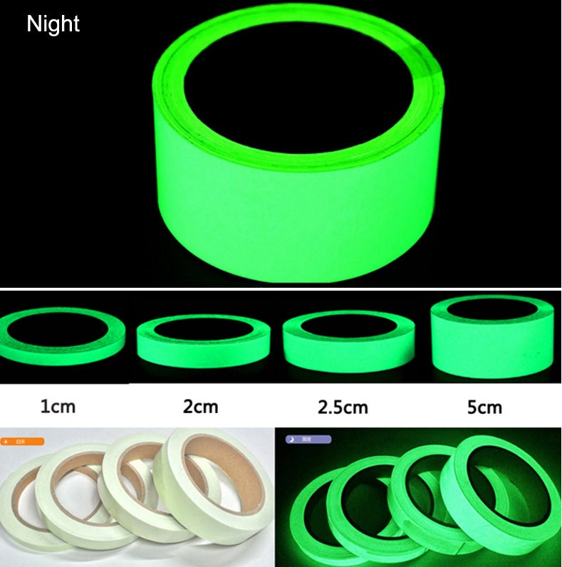 Świecąca taśma fluorescencyjna, 2 rolki, wodoodporna, odklejana, świeci w ciemności, do schodów, sceny, sypialni, garażu – 2,5 cm x 3 m