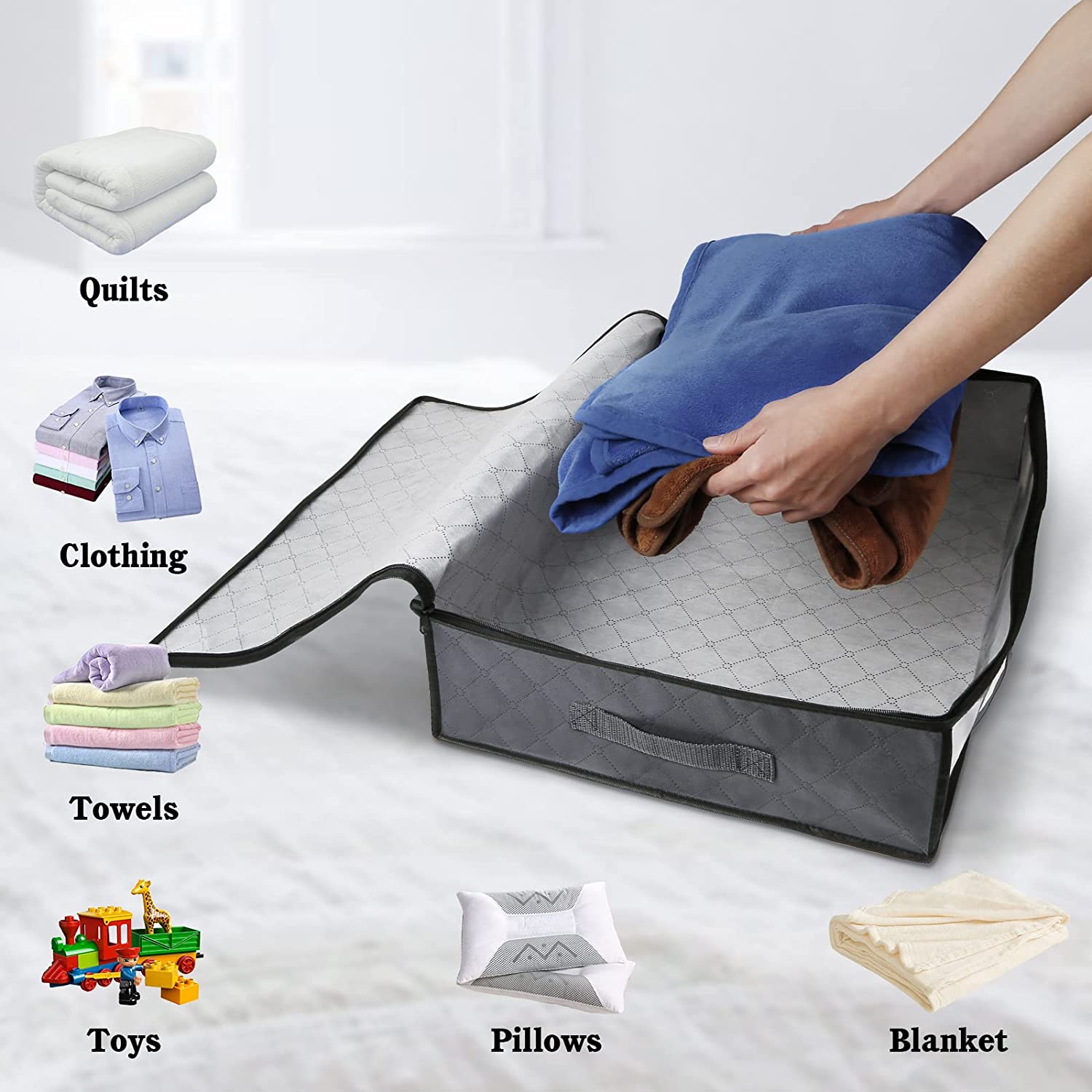 6 Contenitori Sottoletto Pieghevoli Con Finestra Trasparente – Borse Organizer 90L Per Vestiti, Coperte E Biancheria – Tessuto Non Tessuto - copertina