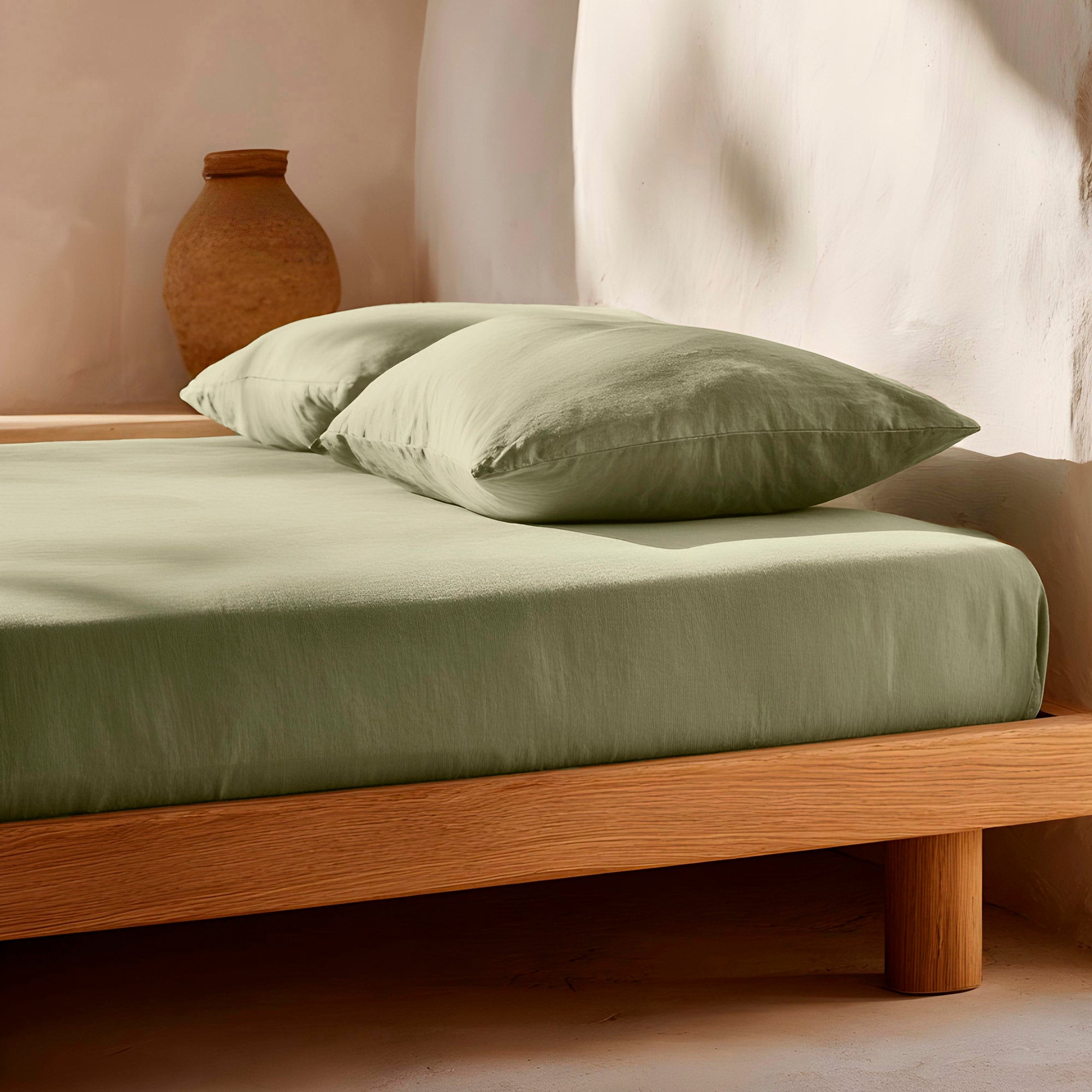 Drap-housse 120x200x30 cm 100% cotone respirant régable coloris Vert - 2