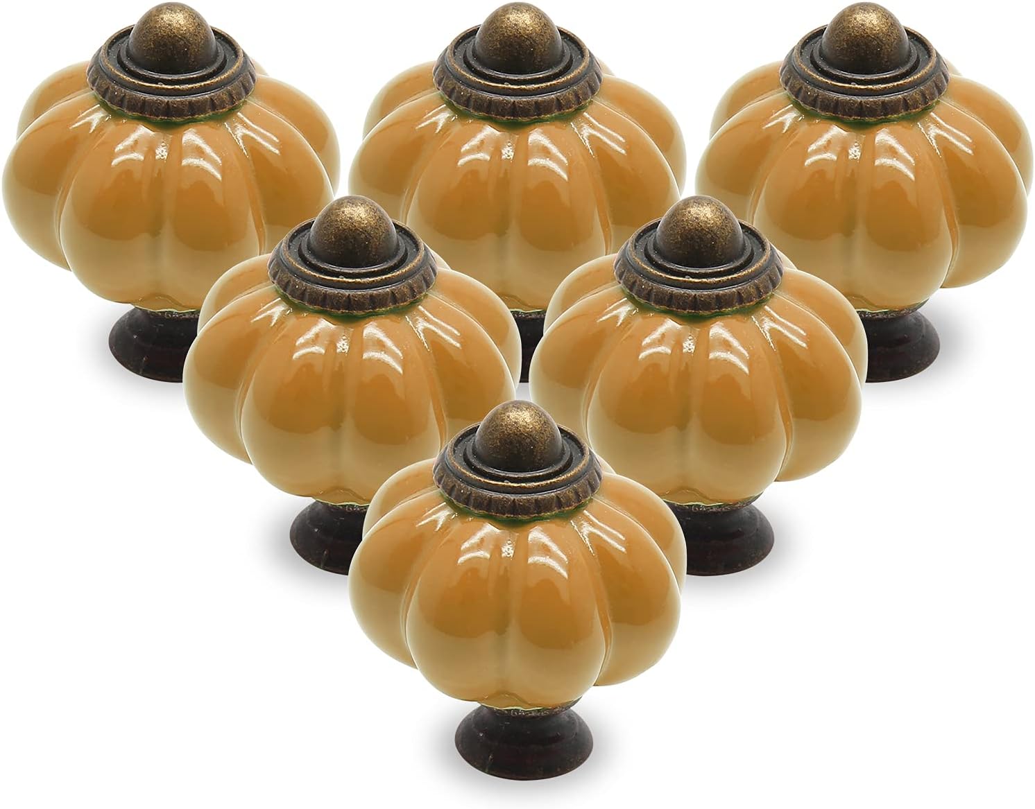Uchwyty ceramiczne w kształcie dyni do komód, szuflad i szafek, 6 sztuk, żółte