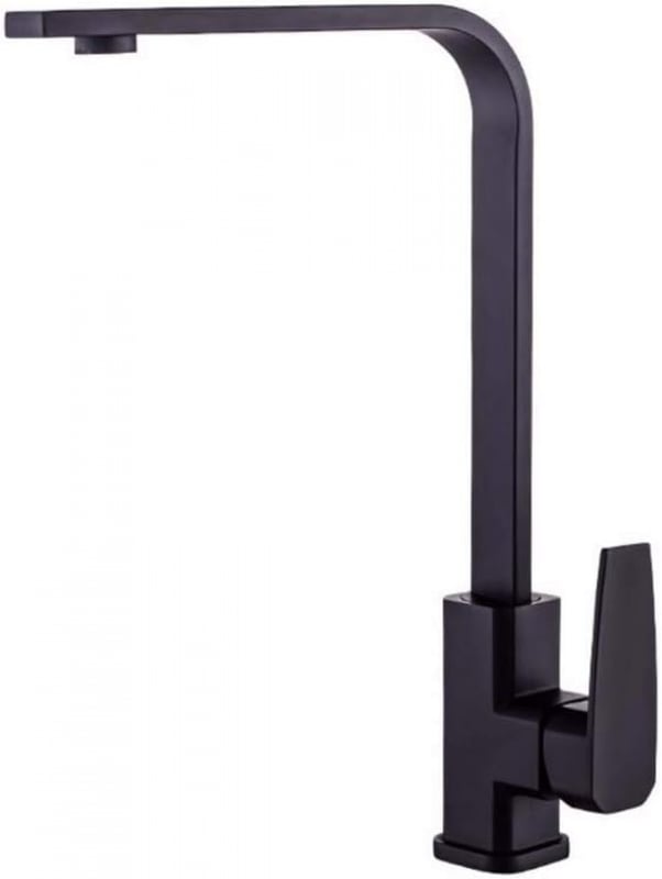 Kwadratowy kran kuchenny, kran kuchenny z ciepłą i zimną wodą, płaska rura z miedzianą podstawą, czarny