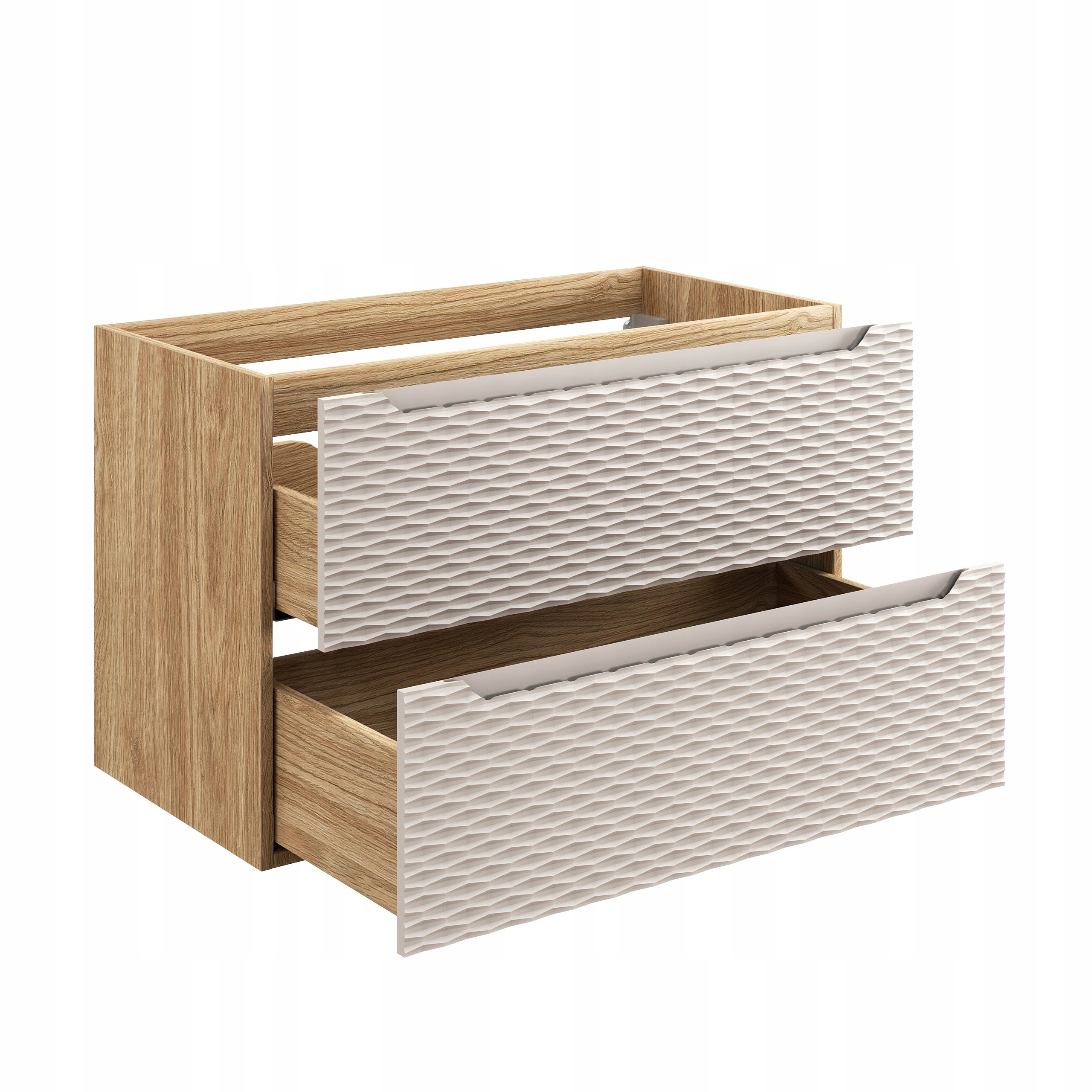 Szafka łazienkowa OCEAN 90 cm beżowa dąb olejowany front 3D MDF wisząca 2 szuflady - 7