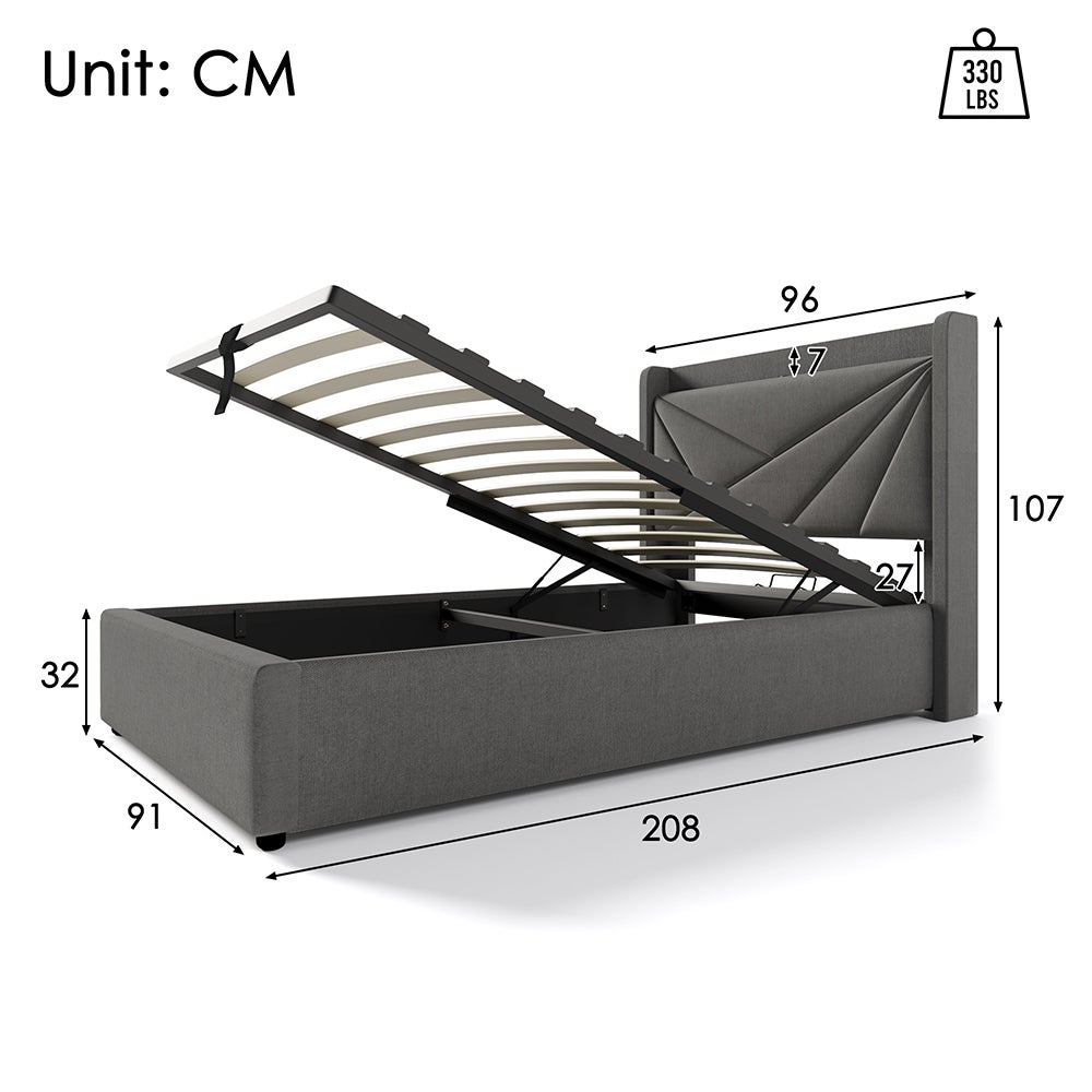 Lit coffre Lit double rembourré Lit de rangement Tête de lit avec fonction de chargement USB Cadre de lit en lin Lit 90x200 cm Gris - 3