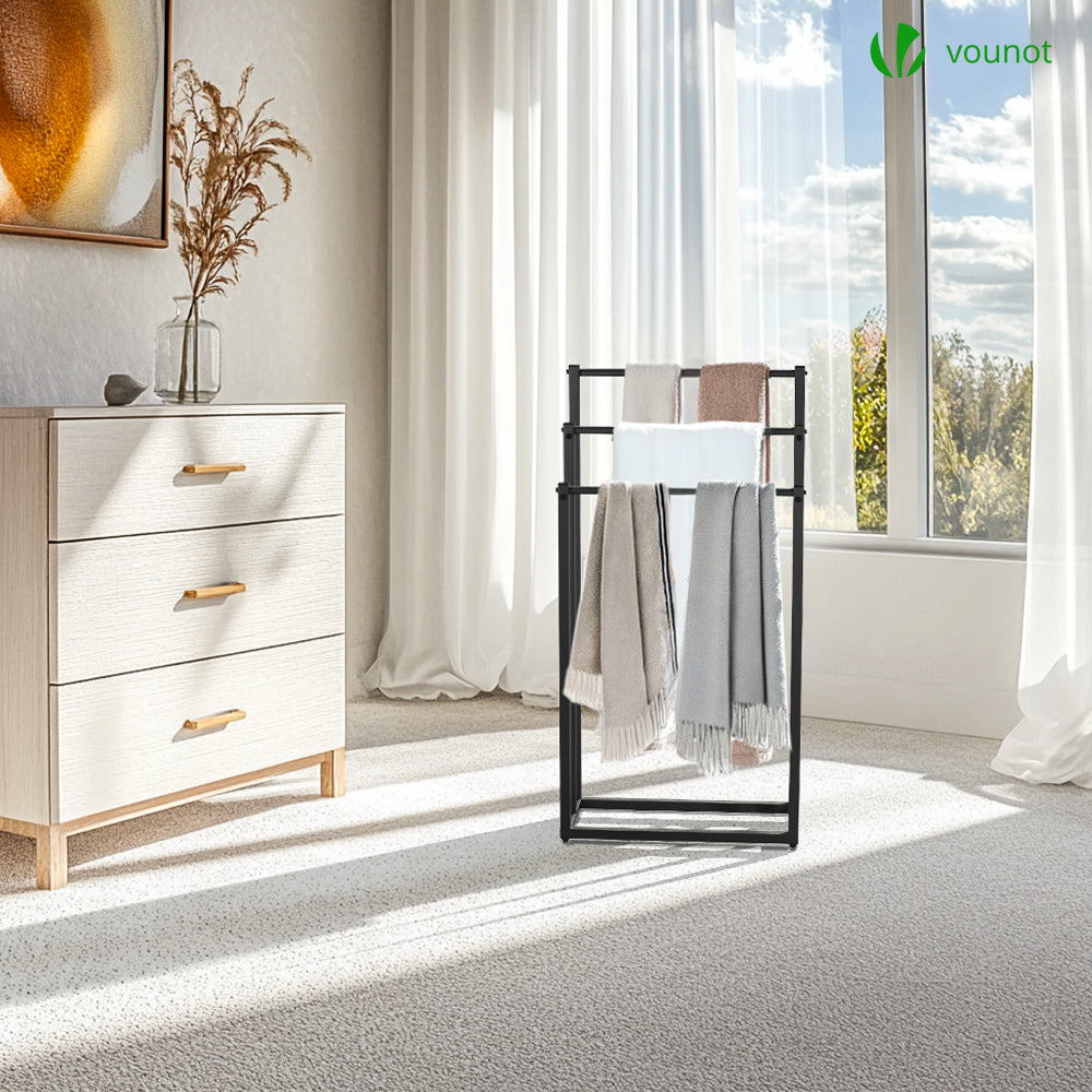 VOUNOT® Porta Asciugamani Bagno da Terra, Portasciugamani Autoportante in Metallo con 3 Bracci, Organizzatore per Bagno, 45x22x86 cm, Nero - 3