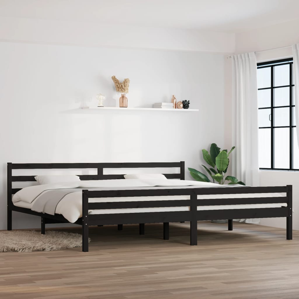Łóżko Drewniane Czarne Rama Łóżka Ze Stelażem Drewniana Łóżko Do Sypialni Pokoju 200 x 200 cm