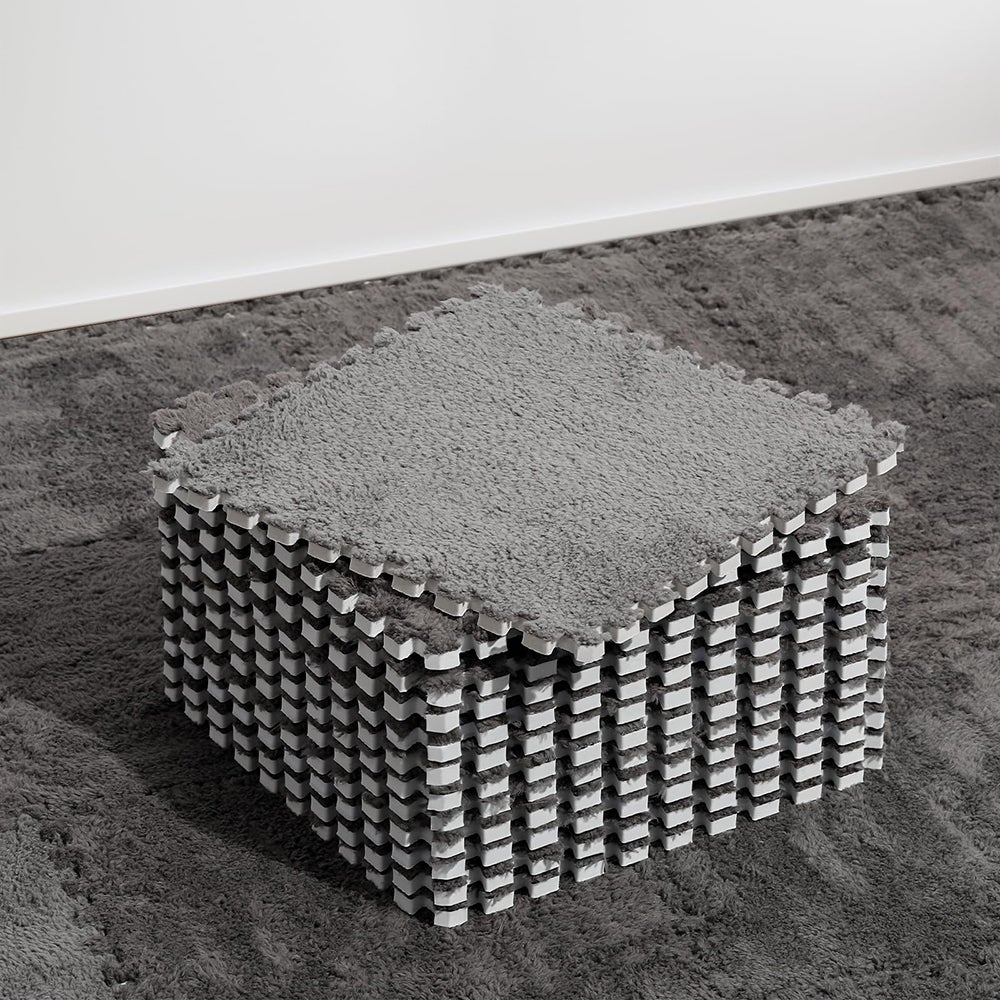 12 dalles de moquette en peluche emboîtables, sous-couche d'isolation phonique épaisse, tapis en mousse EVA, convient aux salles de jeux (gris). - 2