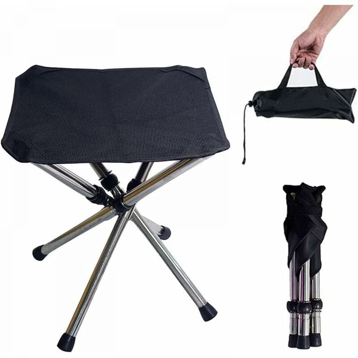 Chaise De Camping Pliable – Tissu Oxford – Structure Acier – Dossier – 32x19x57 Cm – Léger – Sac De Rangement – Pêche, Randonnée