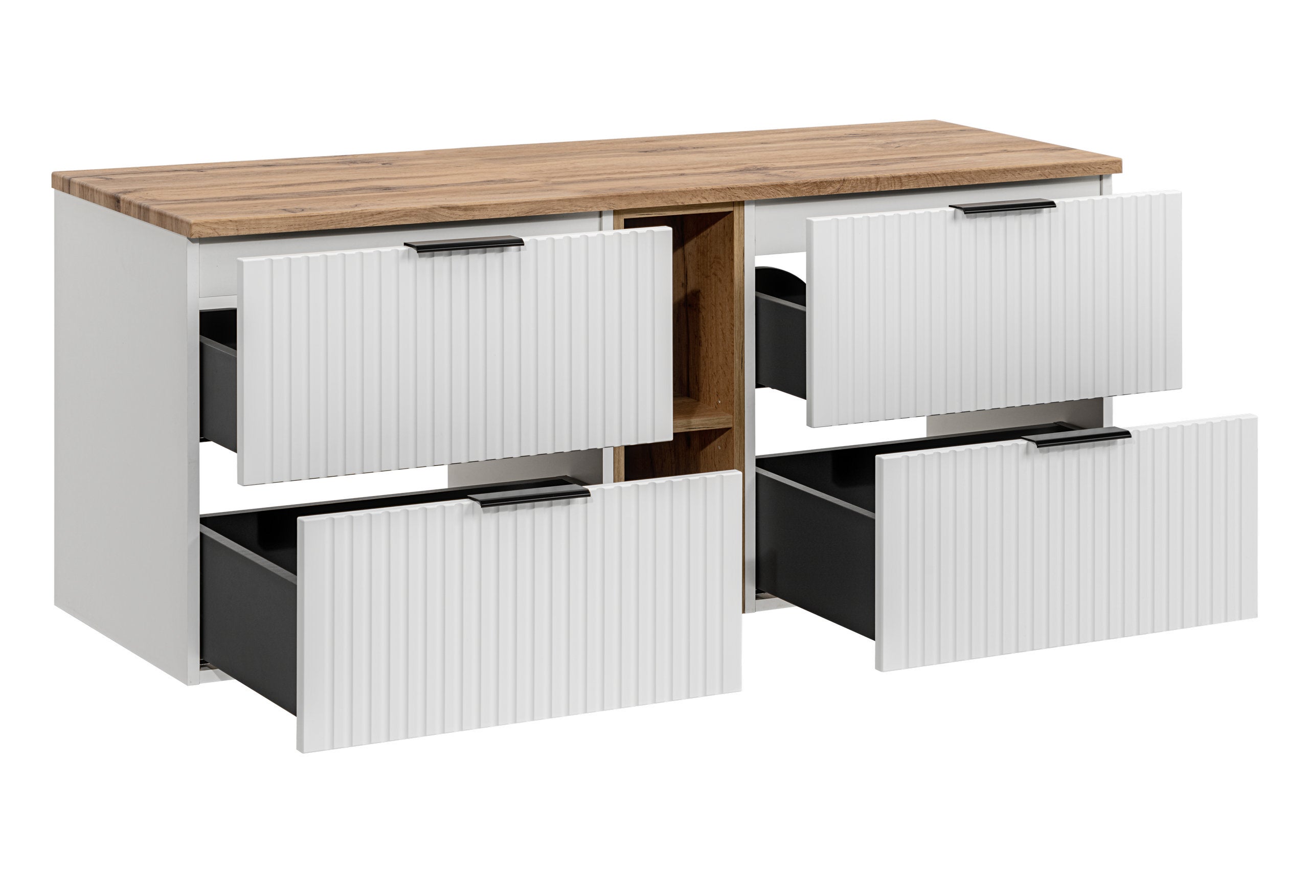 Meuble sous double vasque ADEL BLANC avec l'étagère - extension et plan CHÊNE 140 cm - 4