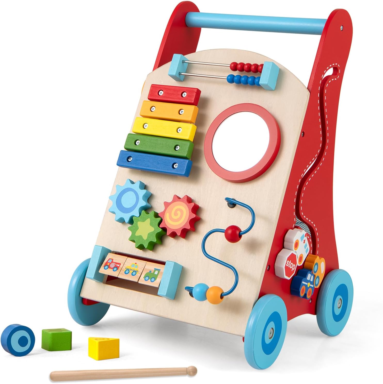 Cadeau Naissance Noël Trotteur Bébé En Bois Avec Roues Chariot