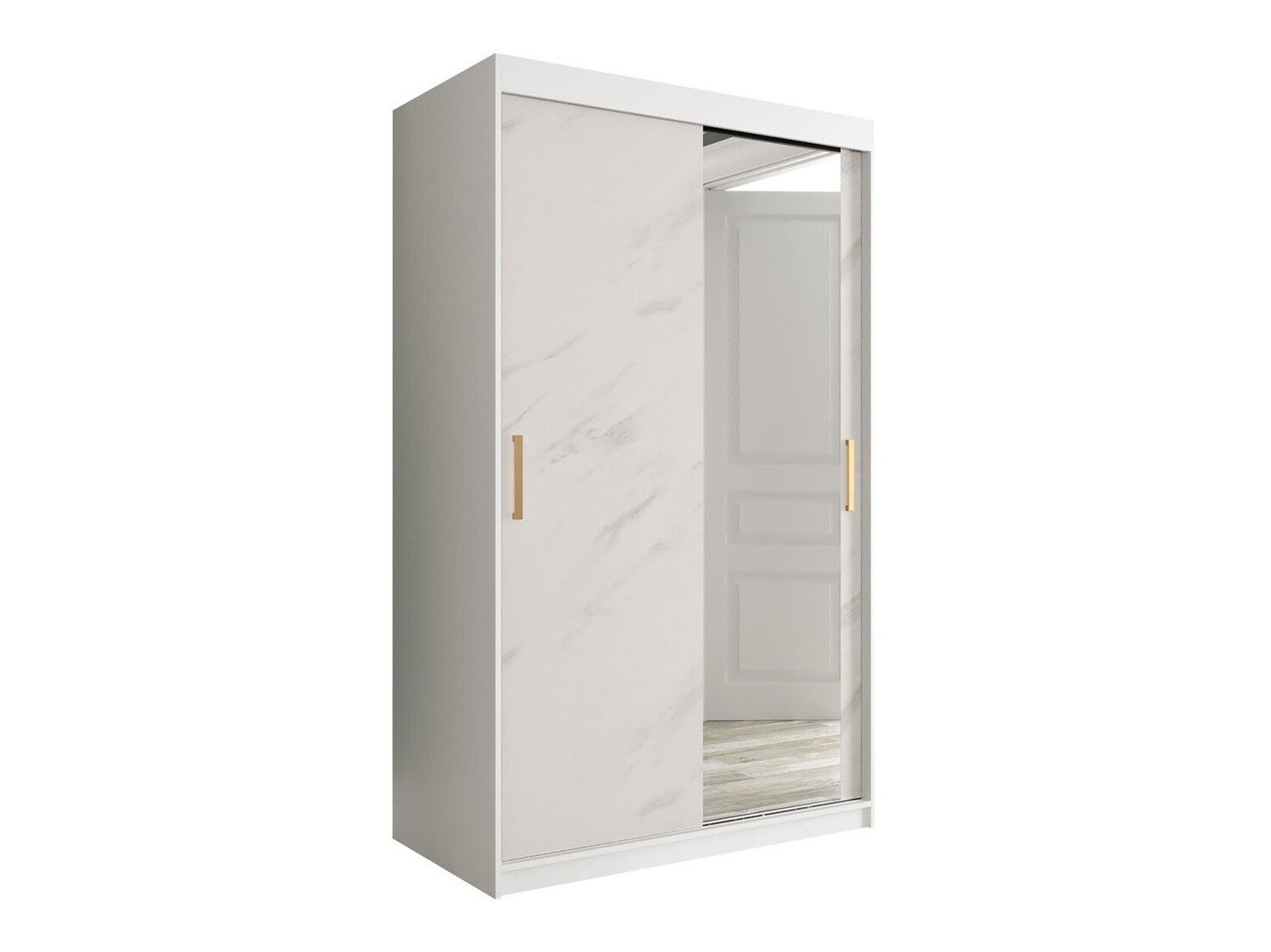 Armoire Hartford 259, Marbre blanc, Mat blanc, 200x120x62cm, Portes d ...