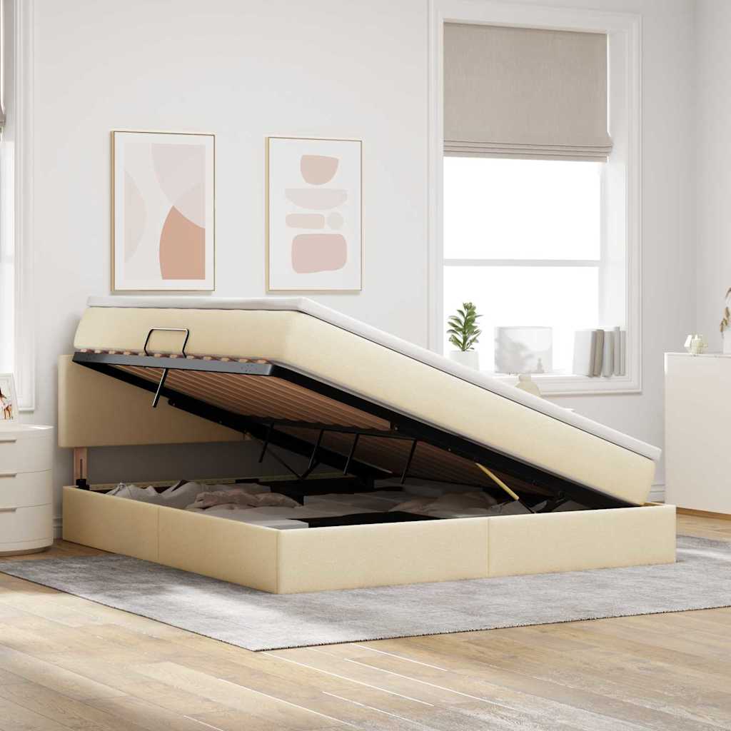 Lit avec rangement et matelas crème 160 x 200 cm velours - 4
