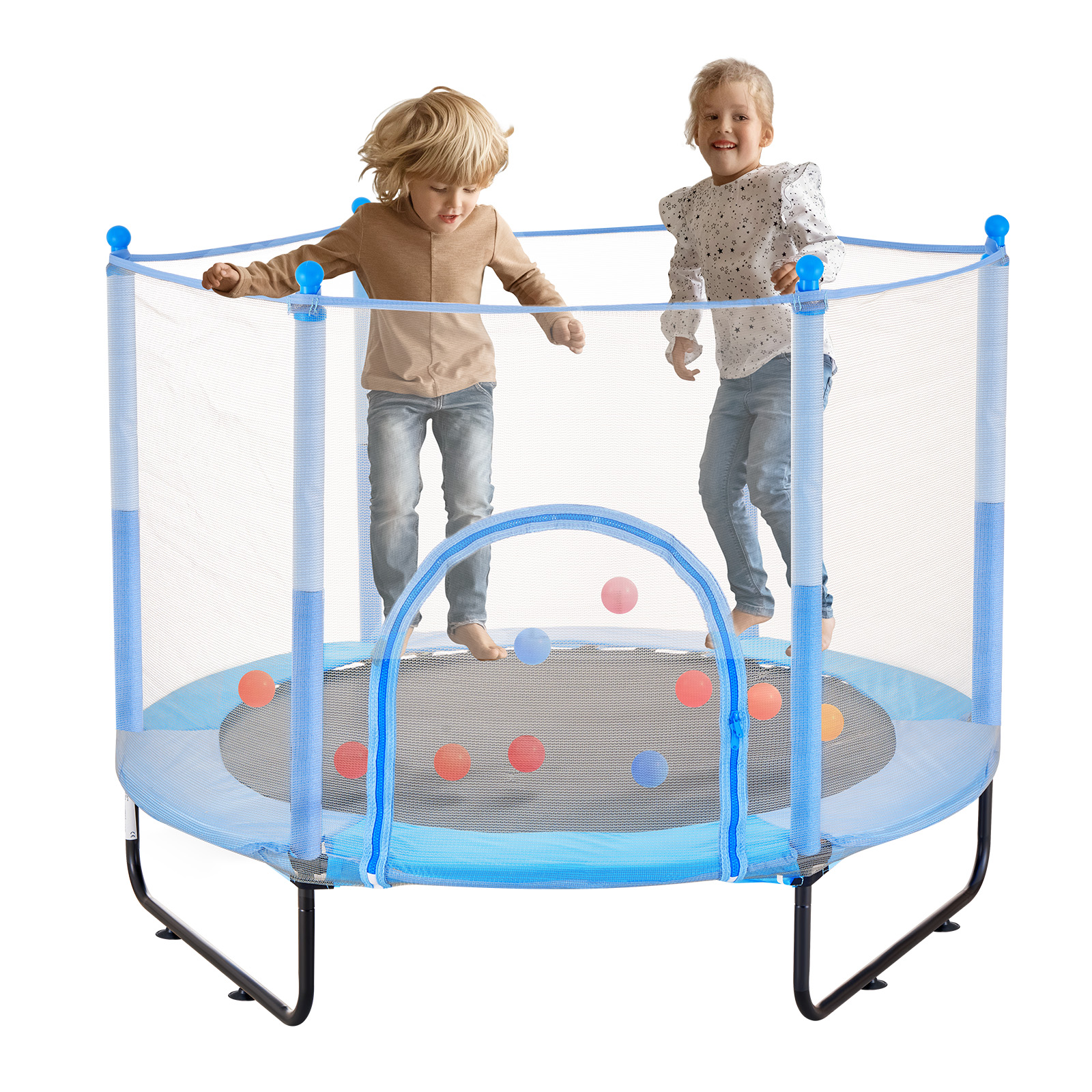 Rebounder do treningu halowego dla dzieci Mini Trampolina z siatką 1545 mm, niebieski VEVOR