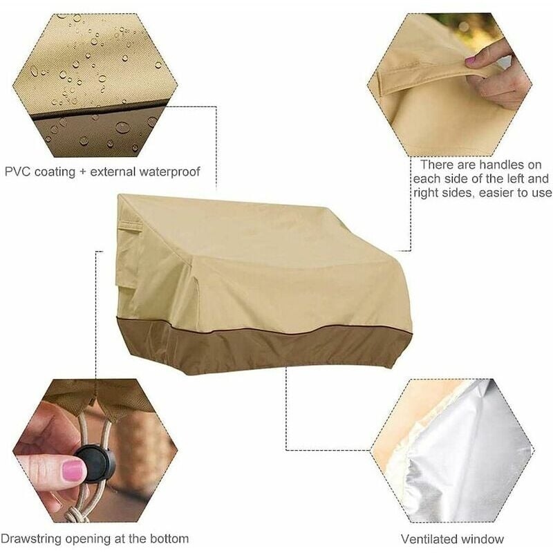 Housse de Protection pour Canapé d'extérieur, 3 Places, Imperméable, Coupe-Vent, Anti-poussière, Housse de Canapé de Jardin, 193 x 83 x 84 cm - 4