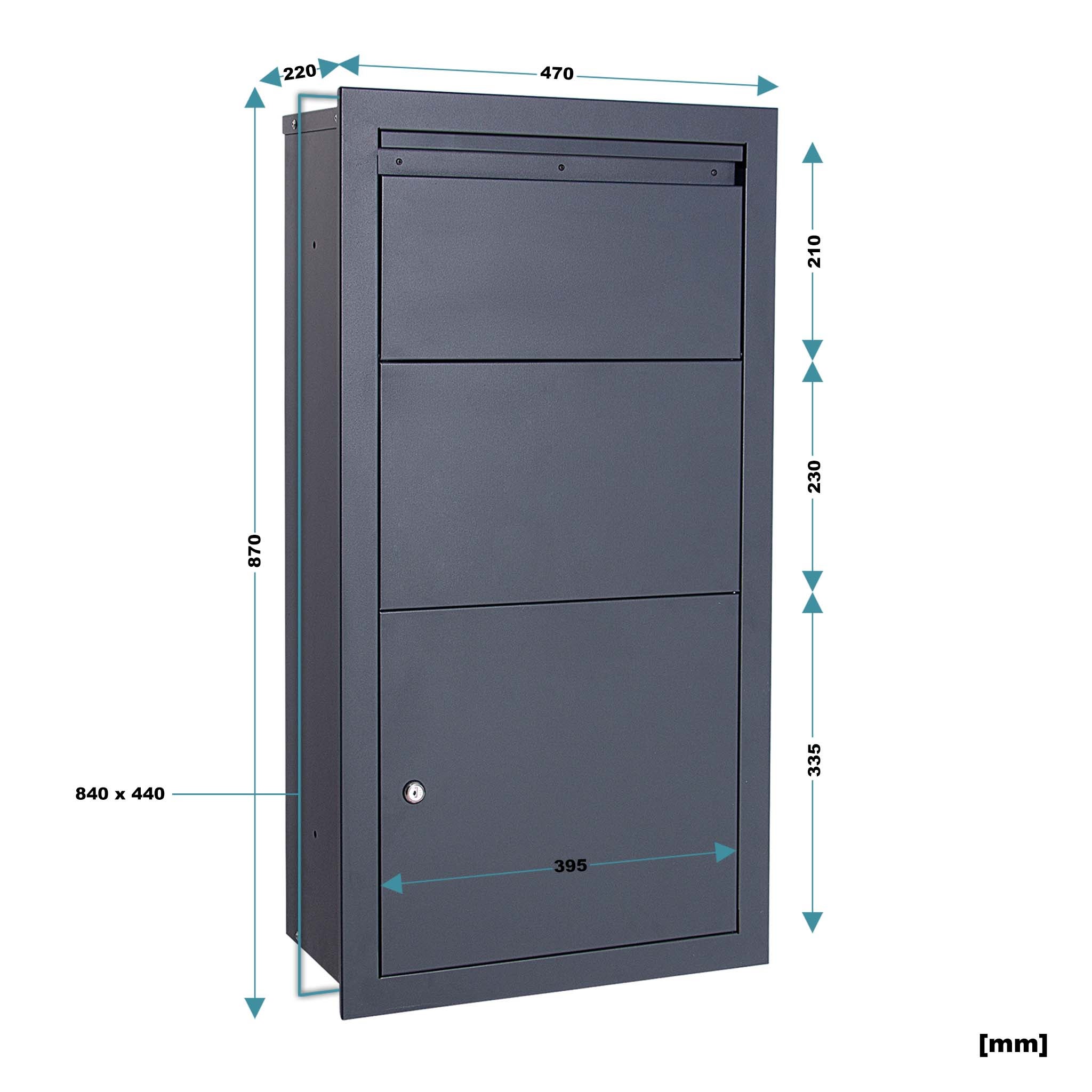 Boîte à colis verrouillable gris anthracite 470 x 220 x 870 mm, Boîte aux lettres murale, pour colis max. 350 x 300 x 110 mm, Usage… XPOtool - 7