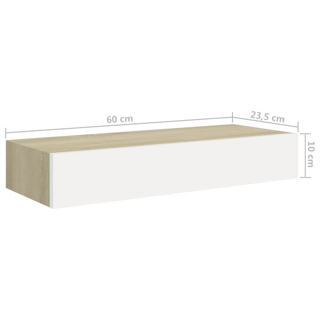 Étagère à tiroir murale chêne et blanc 60x23,5x10 cm MDF - 8