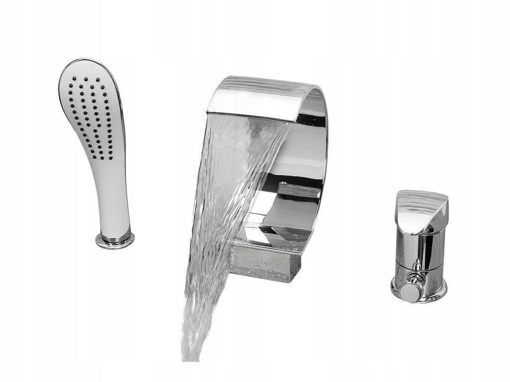 BATERIA NA WANNE WANNOWA 3 OTWOROWA WODOSPAD STOJĄCA Z WYLEWKĄ WODOSPADEM