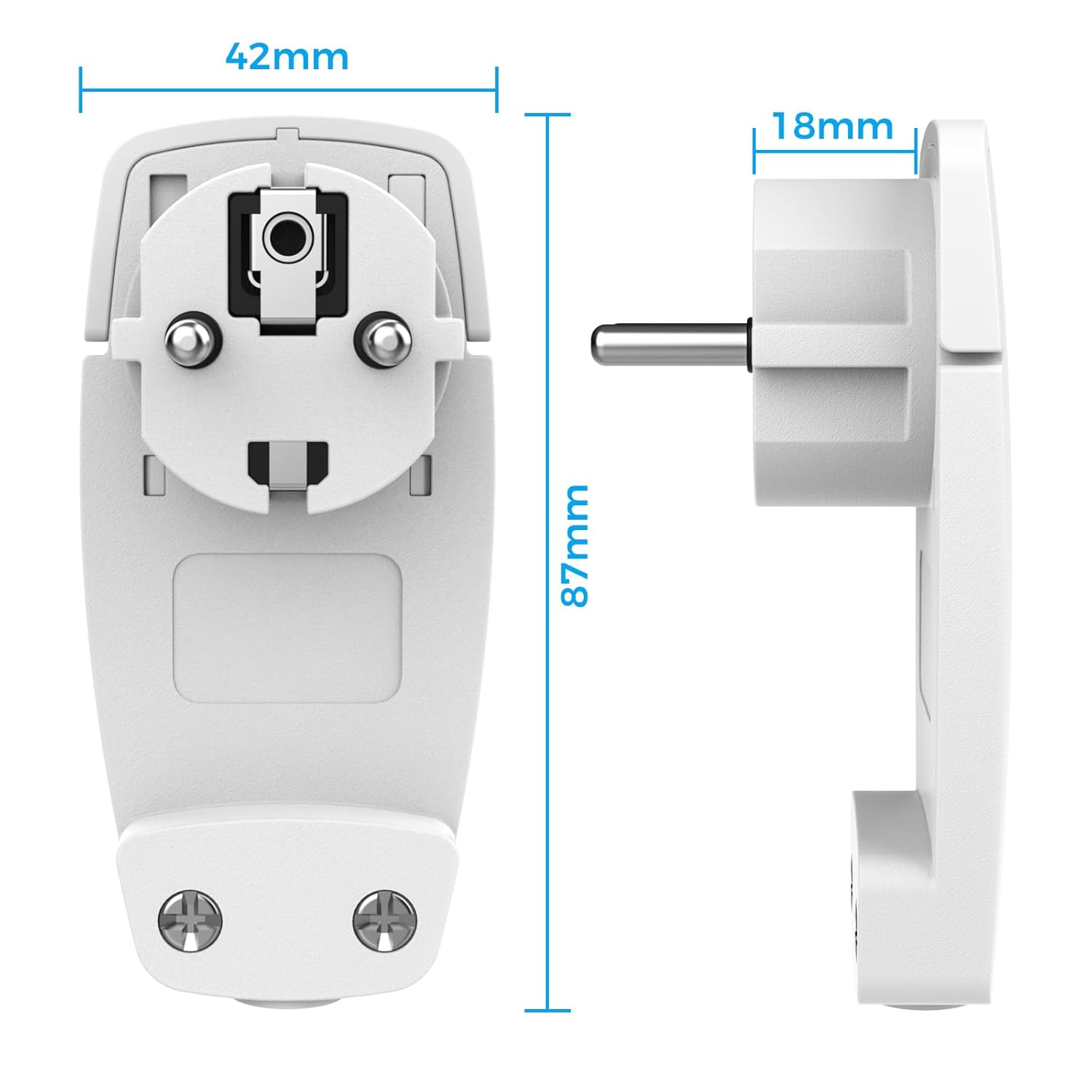 2 Pièces Prise Extra Plate Fiche Plate Blanche - avec Poignée Rabattable, Fiches pour Câbles avec Section de Câble 1,5 mm² Prise Européenne Accueil - 2