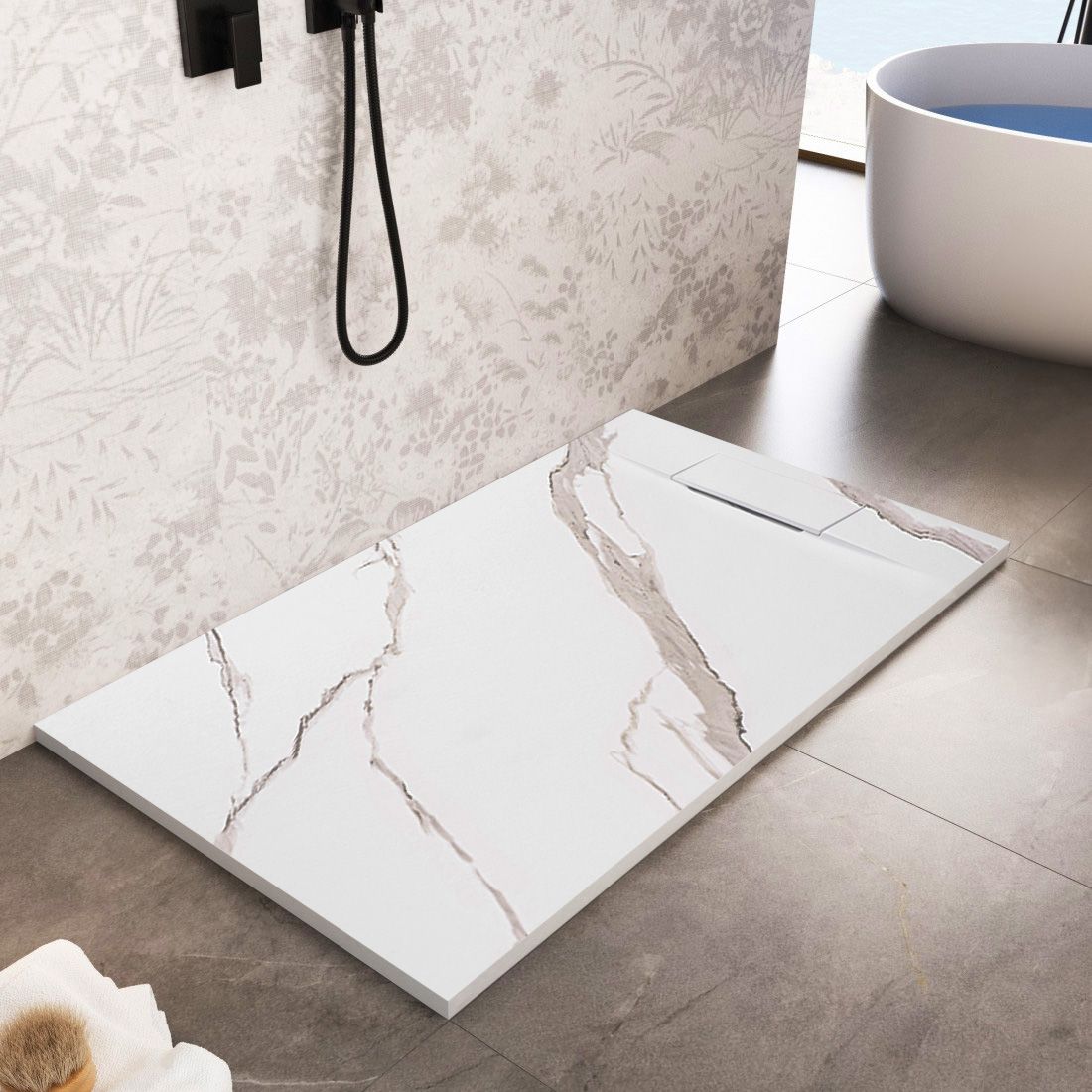 Brodzik Do Kabiny Prysznicowej Rea Bazalt Carrara Biały 120 X 90