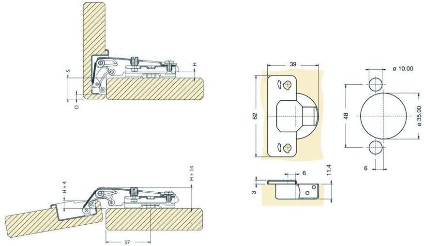 Kit 10 Cerniere + 10 Basette Battuta Esterna (Collo 0) Per Ante Di Armadi E Mobiletti Da Cucina. Tazza 35 - Chiusura Standard A Scatto | Leroy Merlin - 3