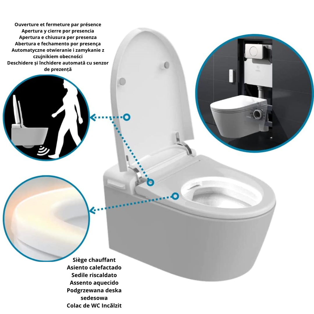 SANITA SUSPENSA JAPONESA WC SMART NASHI PACK EOS PRO, ESTRUTURA COM DEPÓSITO INTEGRADO - BOTÃO DE DESCARGA DUPLA, ABERTURA/FECHAMENTO AUTOMÁTICO, APP - 2