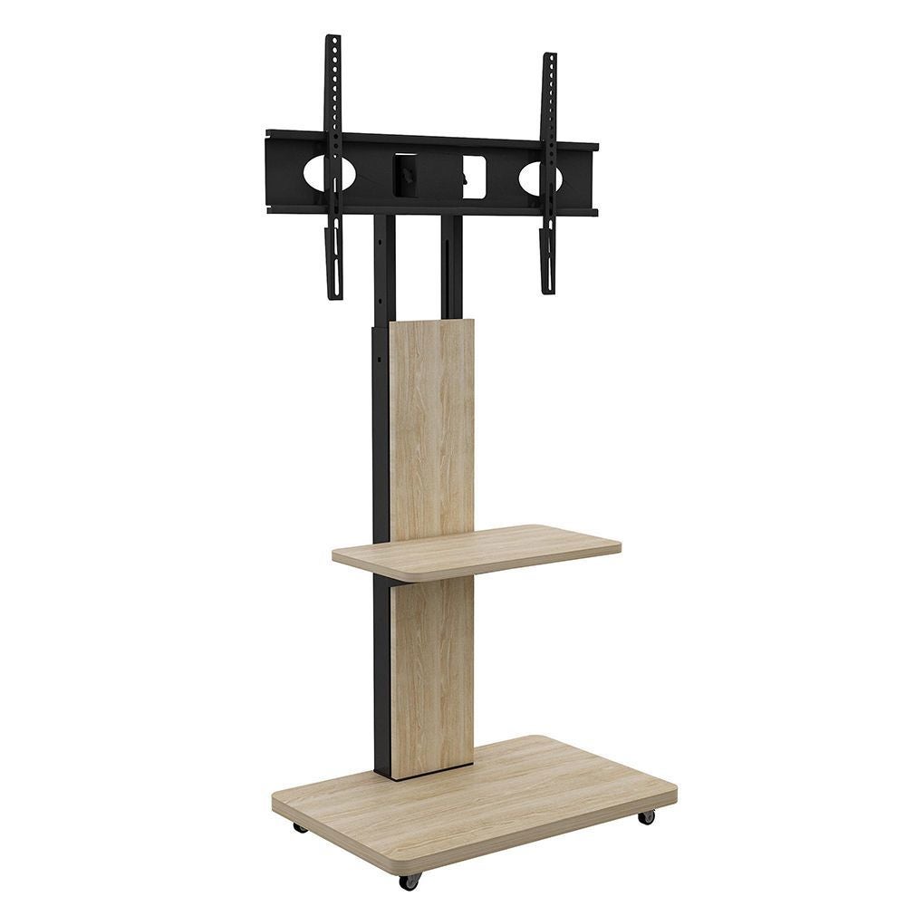 Meuble TV mobile réglable avec rangement,60x40cm,naturel,pour TV 32-75 pouces roulettes verrouillables - 4