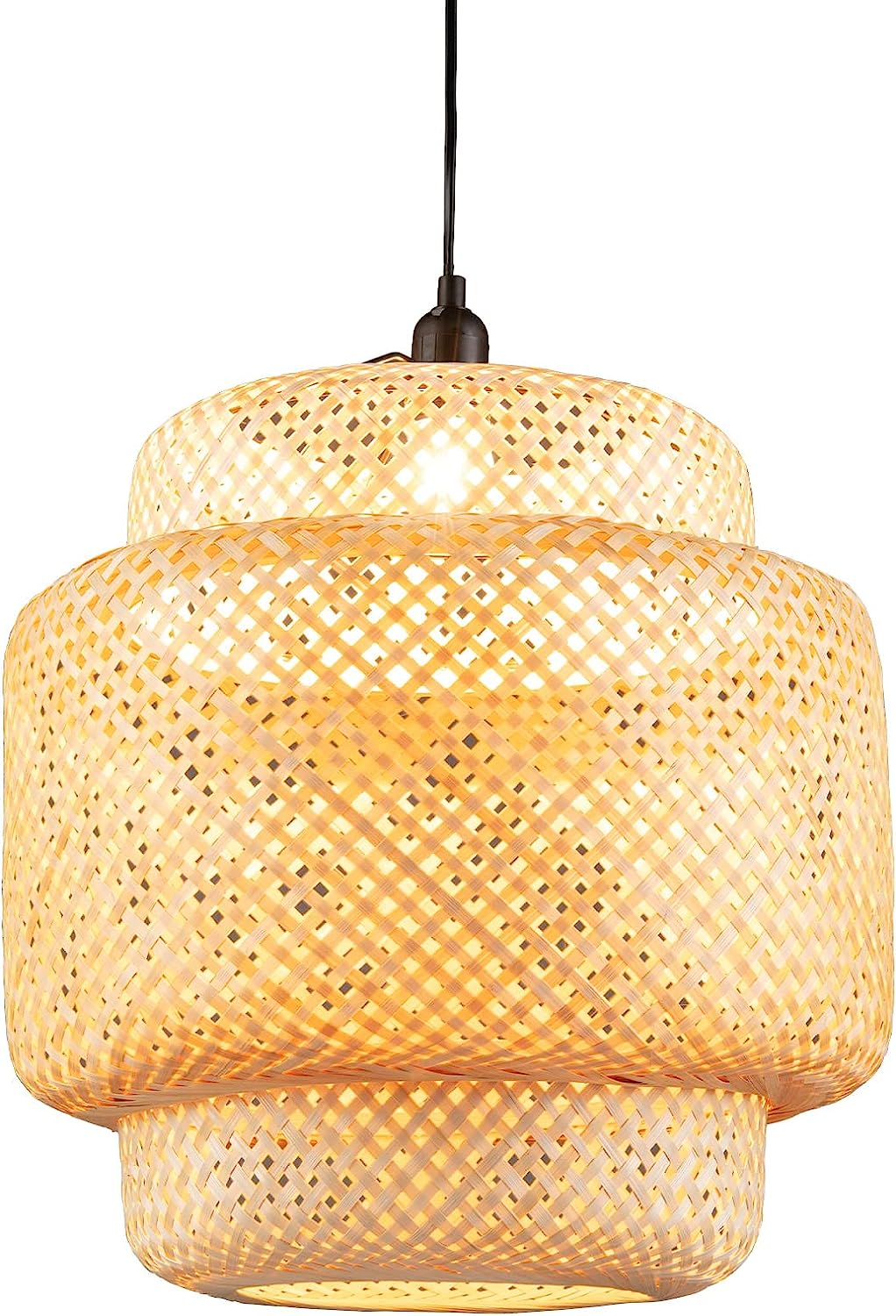 Lampa wisząca z bambusa, styl boho, rustykalna, 40 x 40 x 43 cm, pleciona lampa wisząca, kosz, żarówka E27 (nie wchodzi w zakres dostawy), salonu