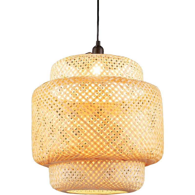 Lampa wisząca z bambusa, styl boho, rustykalna, 40 x 40 x 43 cm, pleciona lampa wisząca, kosz, żarówka E27 (nie wchodzi w zakres dostawy), salonu