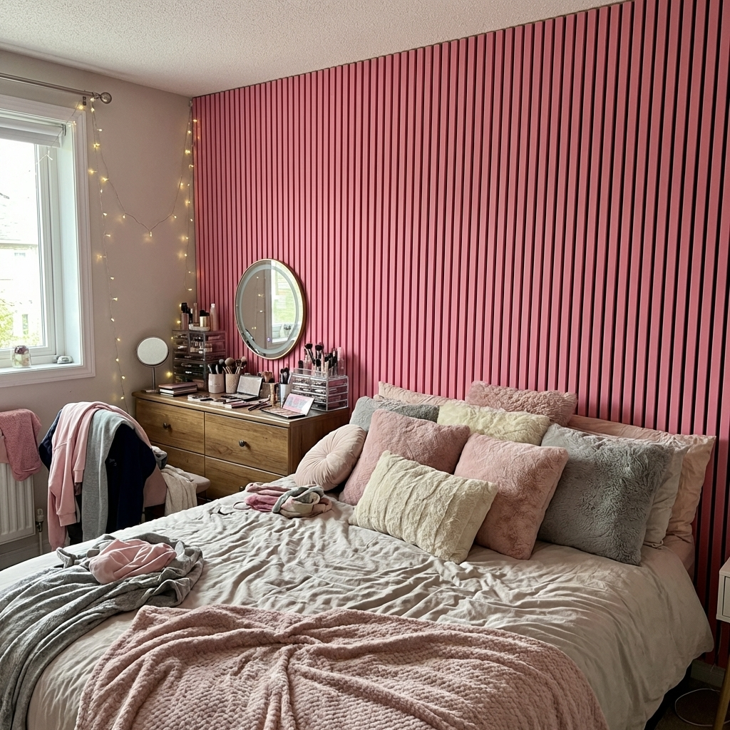 Lot de 2 - 240 x 60 cm - Panneau Tasseaux - Rose - Feutrine Noir - Qualité premium - ep 21mm - 12