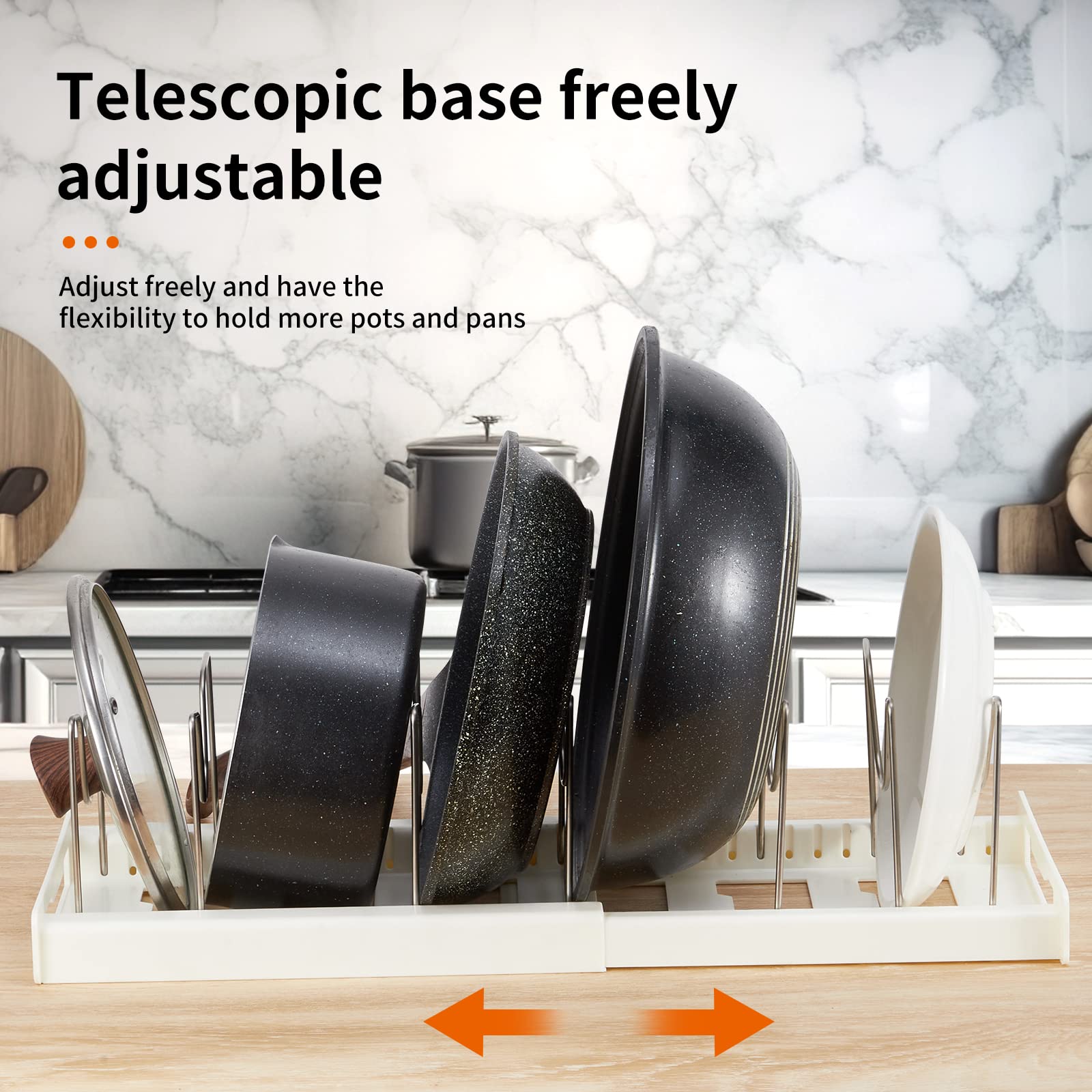 Pot extensible, organisateur de casseroles, organisateurs de couvercles de casseroles, séparateurs réglables en acier inoxydable - 5