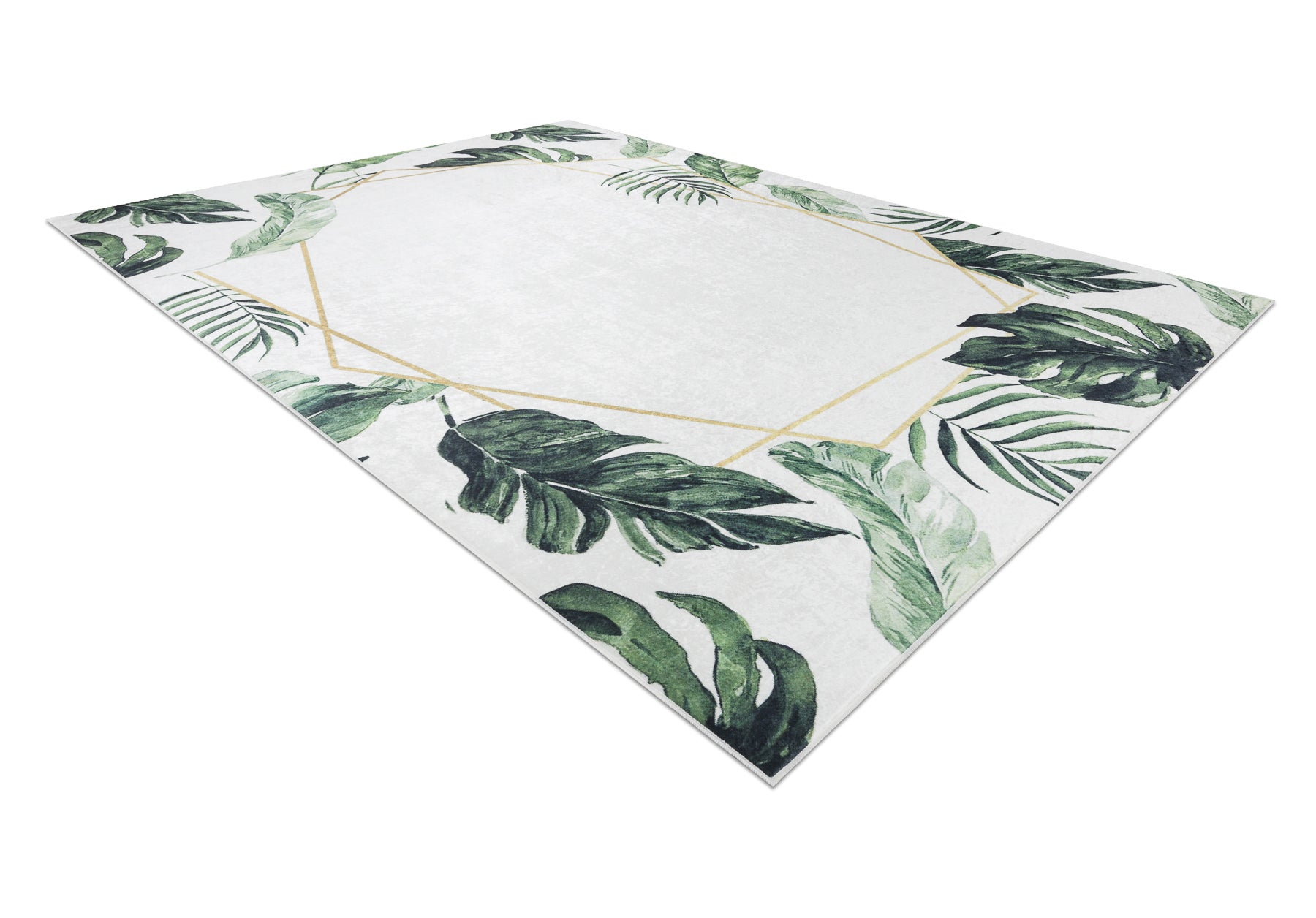 Dywan do prania ANDRE 1168 Liście Monstera, geometryczny antypoślizgowy - biały / zielony 120x170 cm - 4