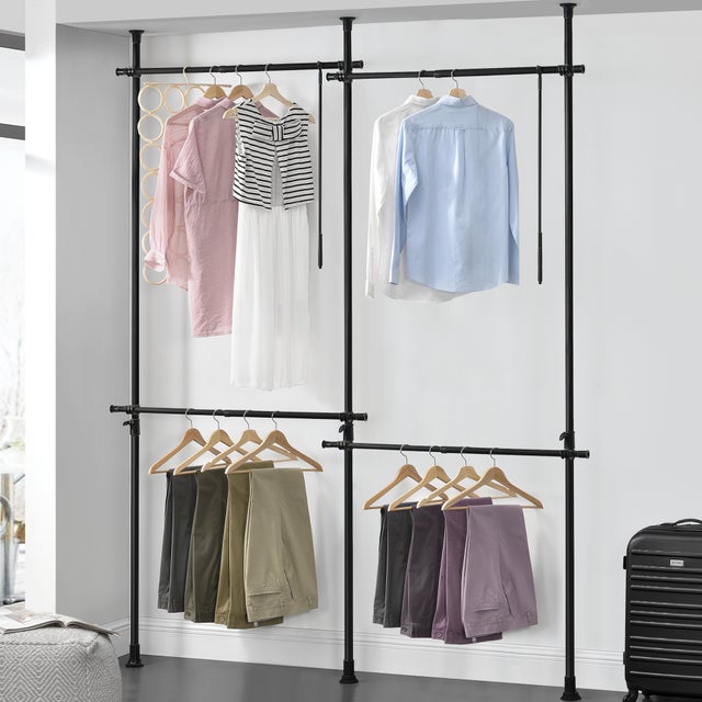Penderie télescopique Kemi acier laqué 150 - 230 cm 4 barres de penderie noir [en.casa]