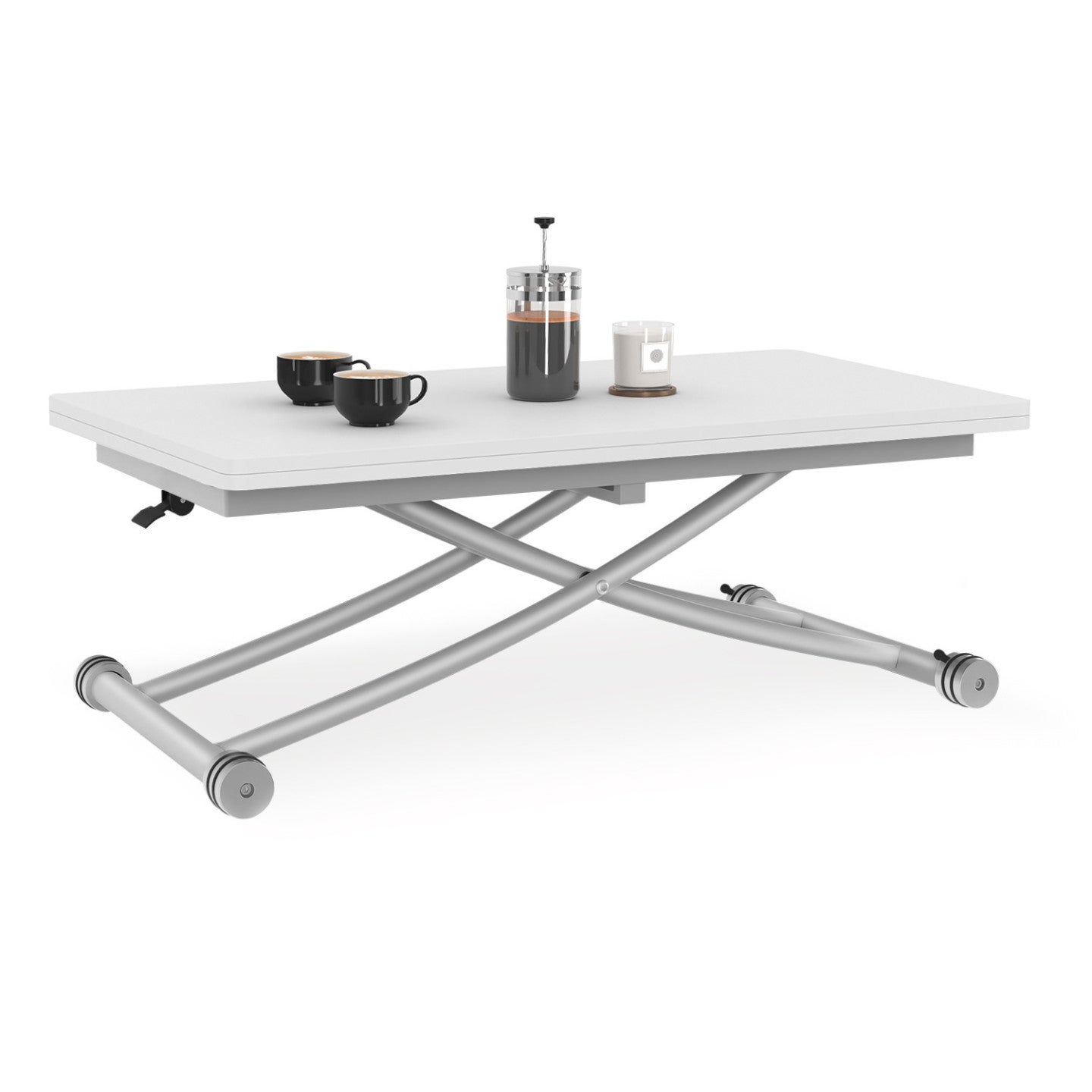 Table basse 2 en 1 relevable en table à manger rectangulaire URBANA 100 cm blanc pied chrome - 2
