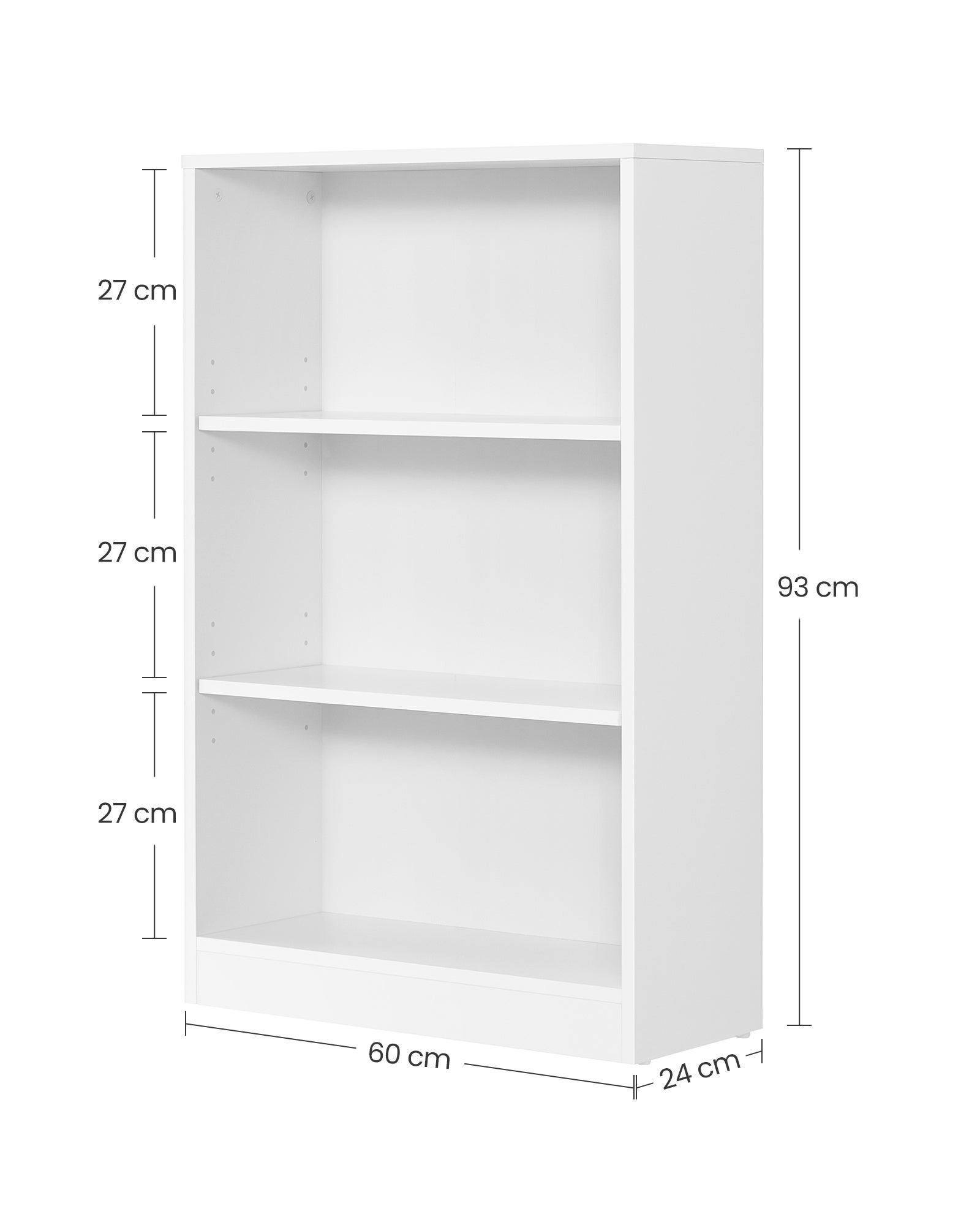 VASAGLE Bibliothèque, Étagère à 3 Niveaux, Meuble de Rangement, avec Étagères Réglables en Hauteur, 60 x 24 x 93 cm, Blanc - 9