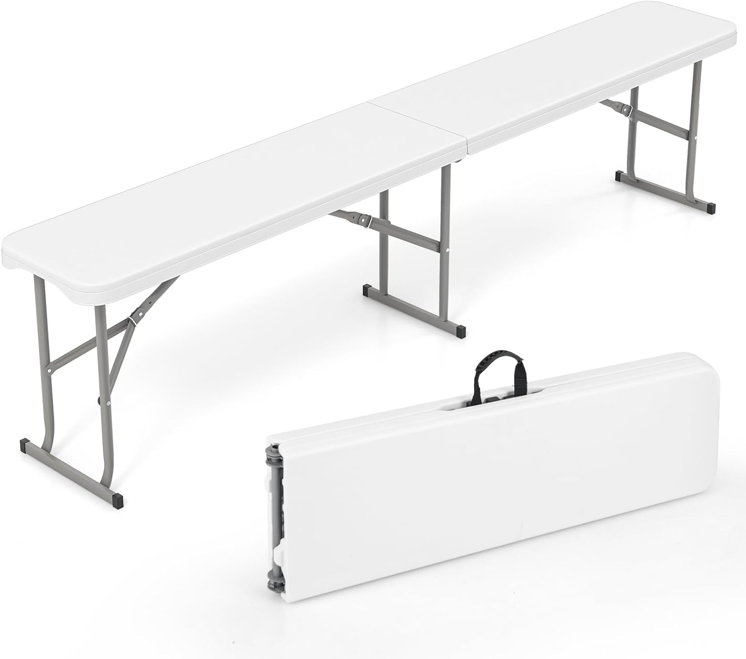 Składana Ławka Ogrodowa z HEPE 182 cm, Ławka do Użytku Wewnątrz i na Zewnątrz, Uchwyt do Noszenia, Wodoodporna, 182 x 27,5 x 43 cm, Nośność 300 kg