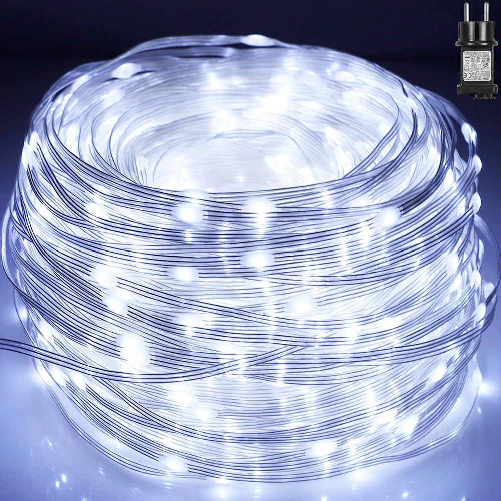 50M 400 diod LED Łańcuch świetlny na imprezę Biały łańcuch świetlny na choinkę, zasilany prądem z 8 trybami pracy,funkcja zapamiętywania
