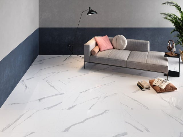 Carrelage sol/mur effet marbre blanc KAUNUS Mat int/ext l.120 x L.60 cm CERALUX