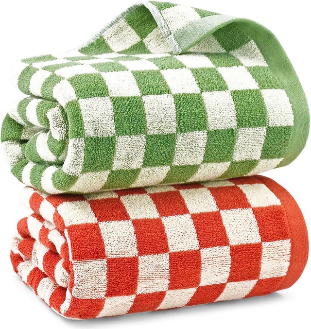 2 paquets de serviettes de bain à carreaux, serviettes de bain Spa Beach Soft Decoration, grandes serviettes de bain 13 