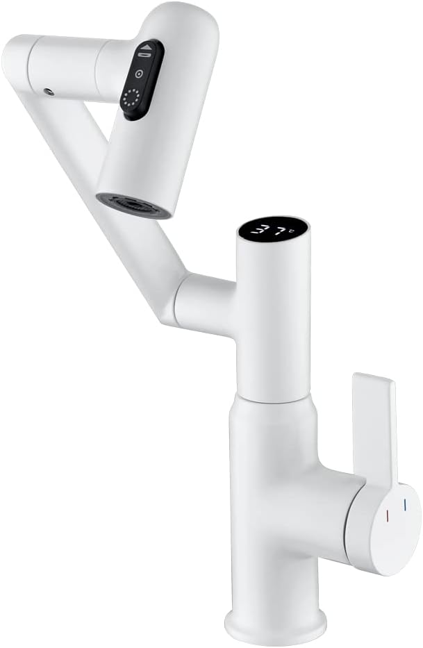 Inteligentna bateria łazienkowa z regulacją temperatury, bateria umywalkowa do łazienki, bateria kuchenna (biała)