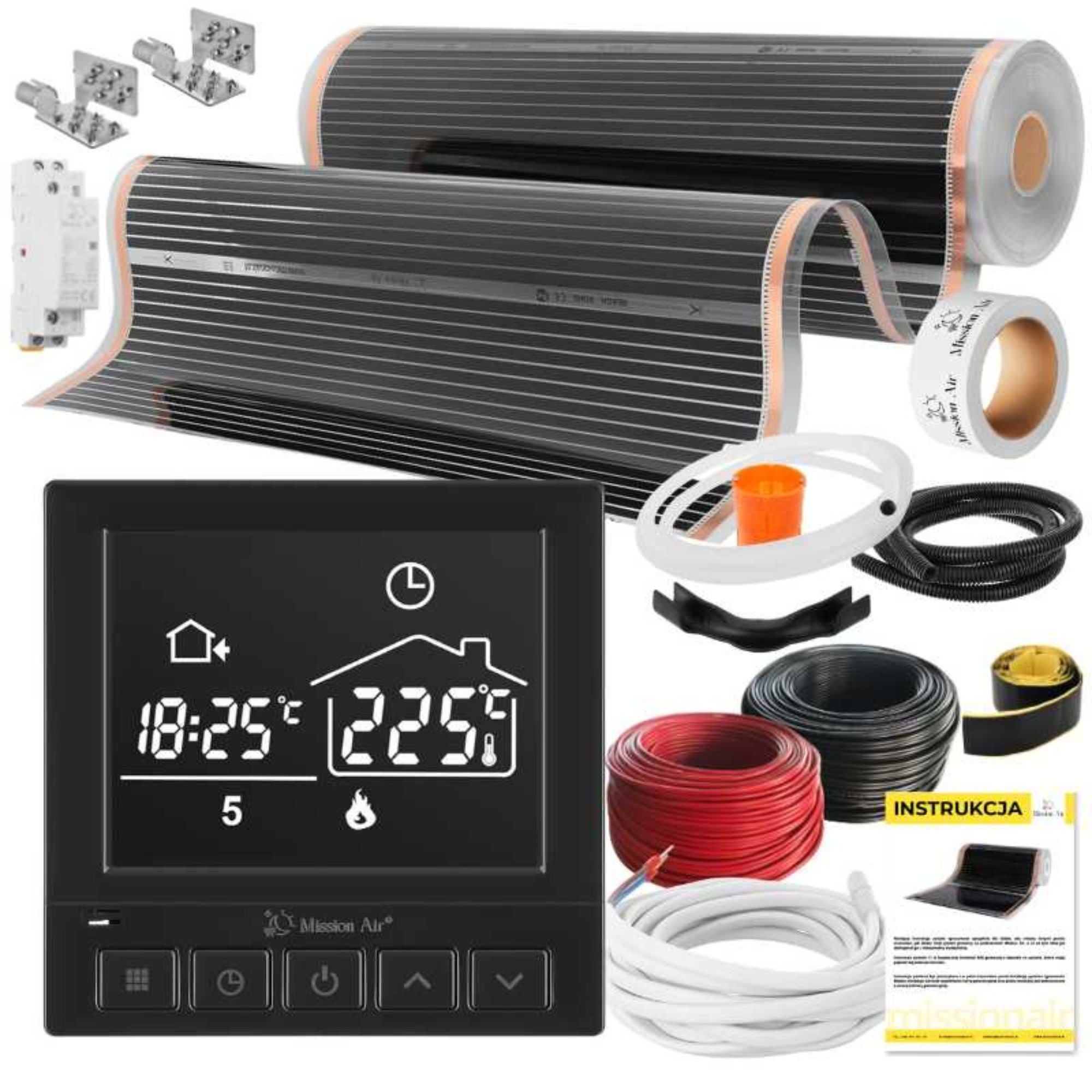 Zestaw mat grzewczych na podczerwień IR SILVER 160W 22m²,szer.100cm + Taurus Czarny