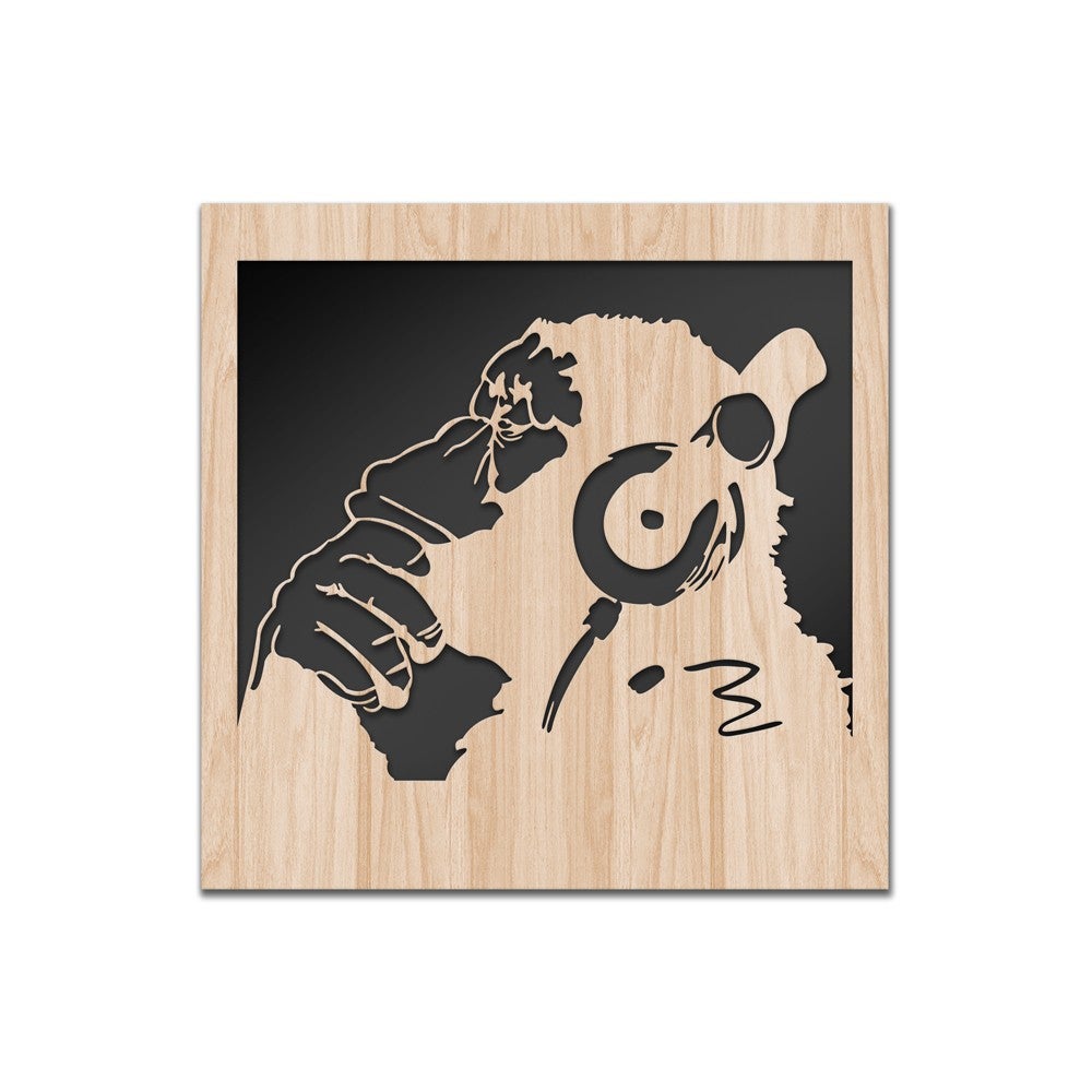 MONKEY BANKSY - LASERCUT Obraz dekoracyjny z drewna kompozytowego i PVC 60x60 cm