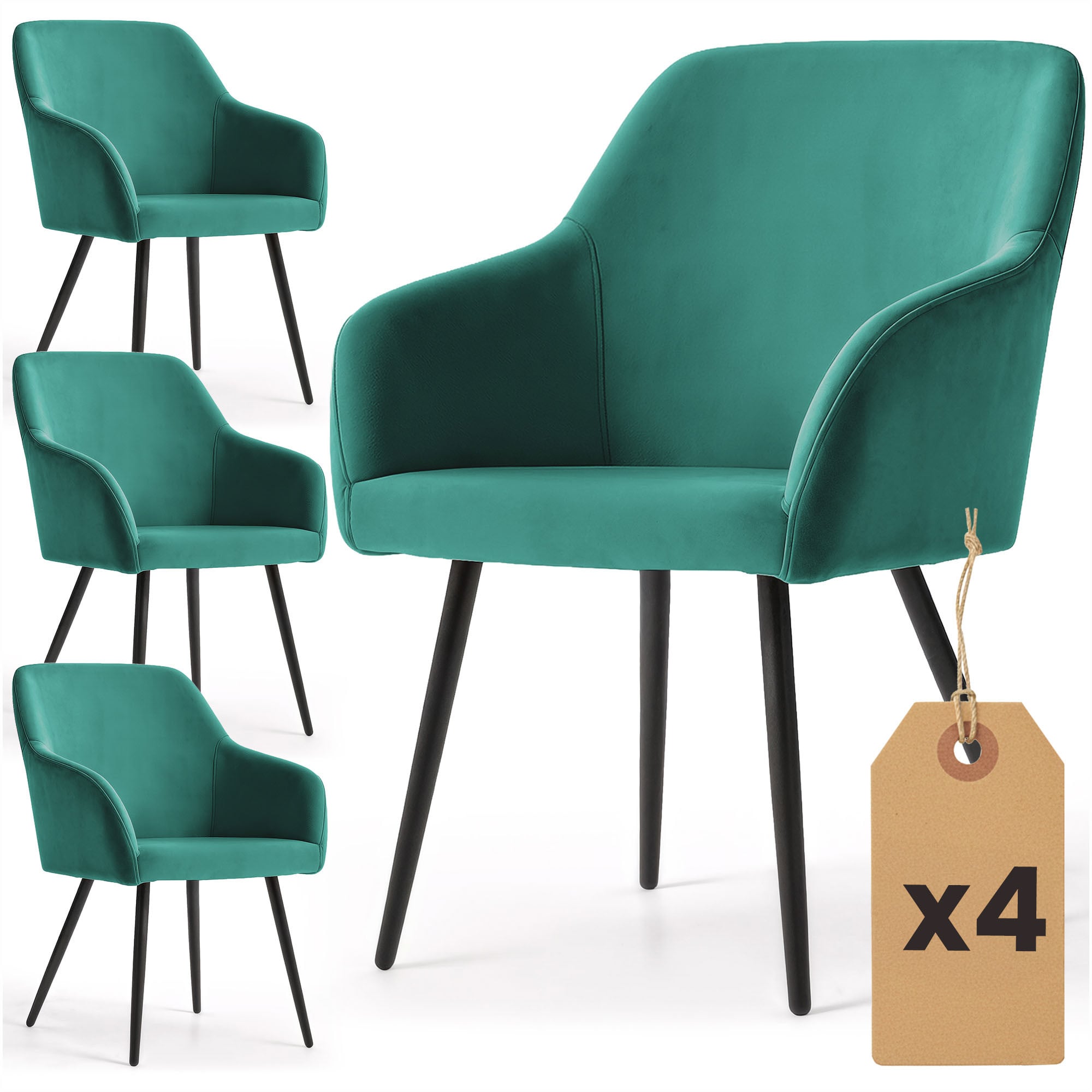 4x Welurowe krzesło tapicerowane gładkie Butelkowa Zieleń ESTELLE Czarne nogi